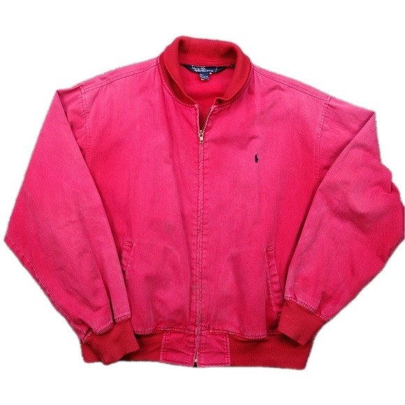 VTG Polo Ralph Lauren Men's XL Harrington Jacket Faded Red Pony Logo Wool Blend